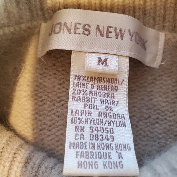 JONES NEW YORK SZ M Lambswool Angora blend Beige Black Warm Mock Neck Sweater - Picture 6 of 7